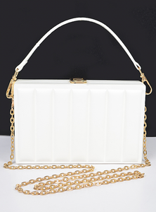 Faux Leather Stripe Embossed Clutch Bag