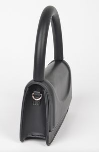 Metallic Faux Leather Top Handle Bag-Black