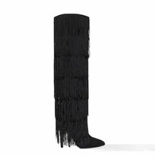 Load image into Gallery viewer, Scandalous-26 Fringe Boots (Black)
