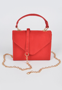 Faux Suede Crossbody Bag- Red