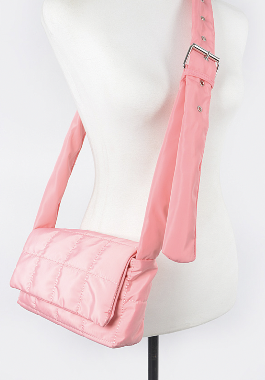Nylon Padded Crossbody Bag -Pink
