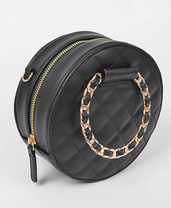 Round Quilted Crossbody Clutch-Black