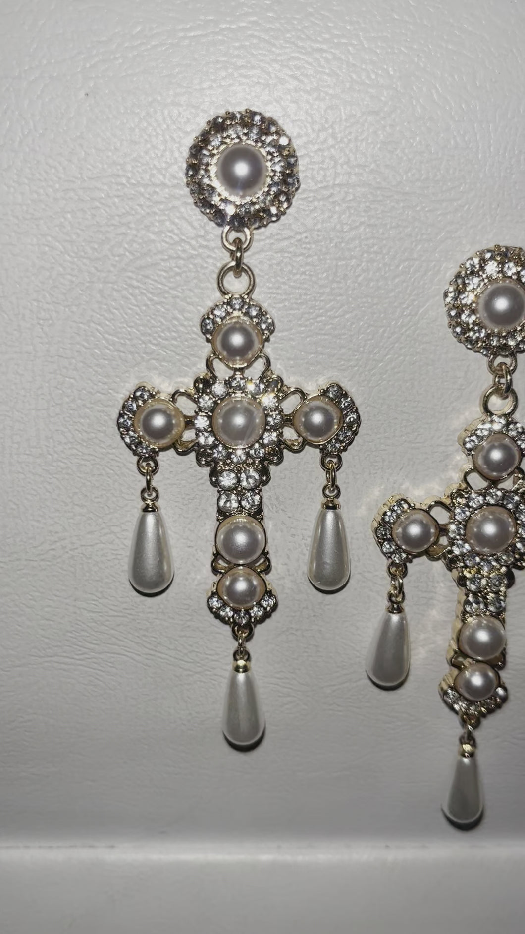 Pearl Cross Earrings-Gold