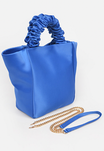 Satin Tote Bag W/chain-Cobalt