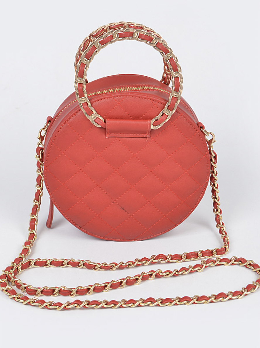 Round Quilted Crossbody Clutch-Red