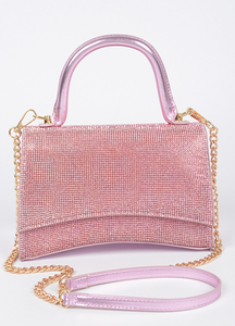 Rhinestone Top Handle Flap Bag-Pink