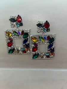 Square Bejeweled Earrings-Multi
