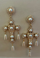 Load image into Gallery viewer, Pearl Cross Earrings-Gold
